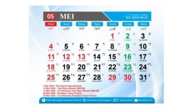 Daftar Hari Libur Nasional di Bulan Mei 2025: Ada Dua Long Weekand!